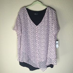 AB Studio Short Bell Sleeve Blouse Pink/Black 1X